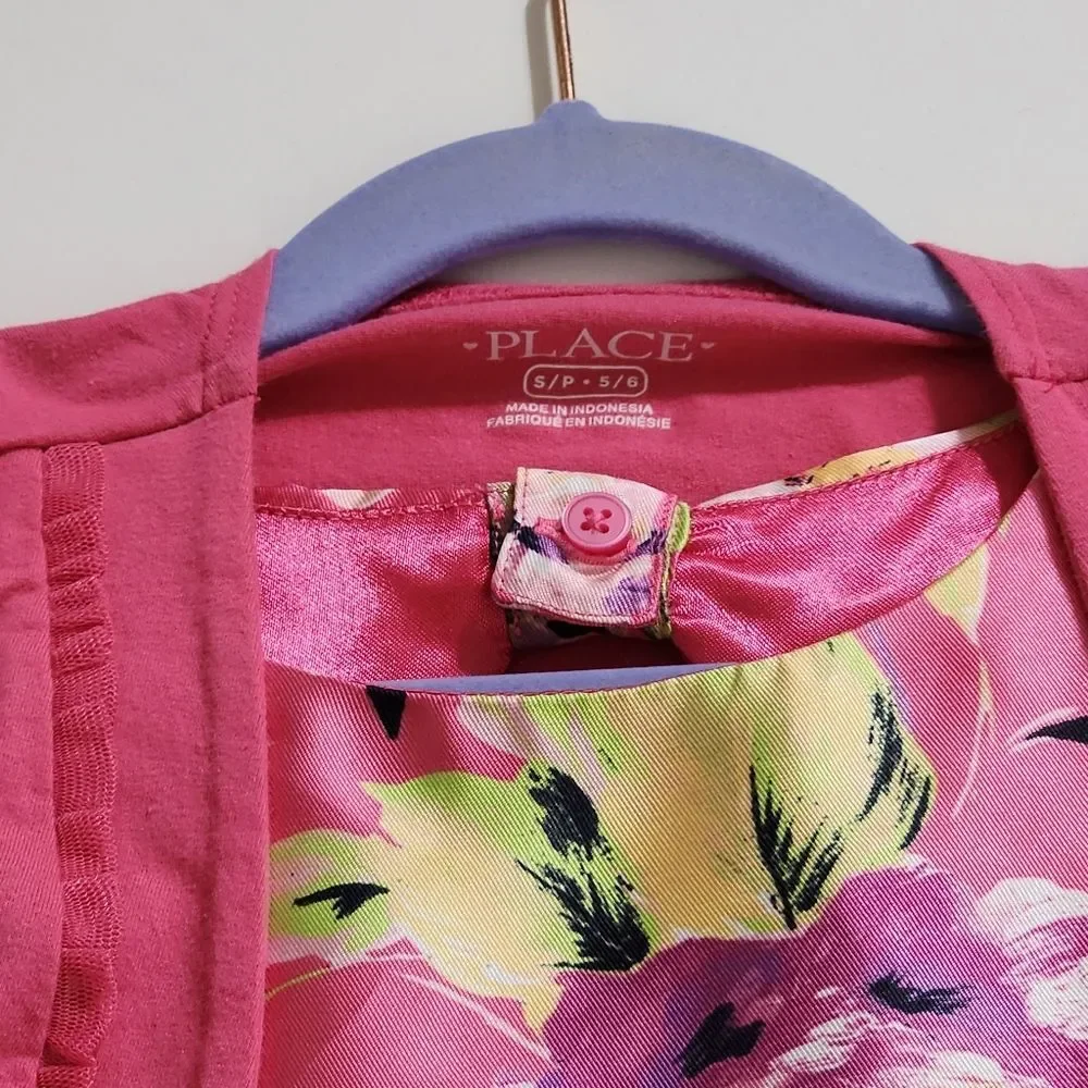 Girls Elegant Floral Magenta Pleated Easter Dress Cardigan & Headband Set Size 6